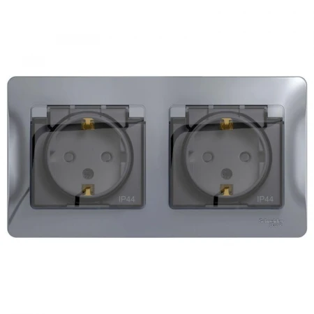 Розетка двойная 2К+З Systeme Electric Glossa 16A 250V со шторками алюминий GSL000347