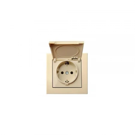 Розетка 2P+E Liregus Epsilon с крышкой бежевый 28-069