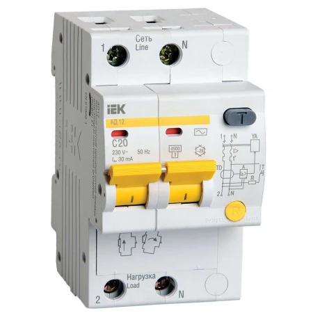 KARAT Дифференциальный автомат АД12 2P 20А 30мА тип AC IEK MAD10-2-020-C-030