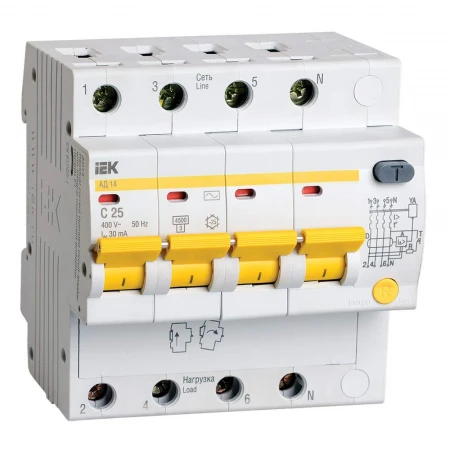 KARAT Дифференциальный автомат АД14 4P 25А 30мА тип AC IEK MAD10-4-025-C-030