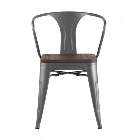 Барный стул Tolix Arm Wood серебристый матовый + темное дерево YD-H440AR-W YG-15