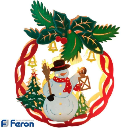 Световая фигура "деревянный шар со снеговичком", lt068